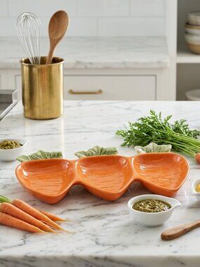 Home Essentials Figural Carrot 3-Section Ceramic Appetizer & Candy Dish